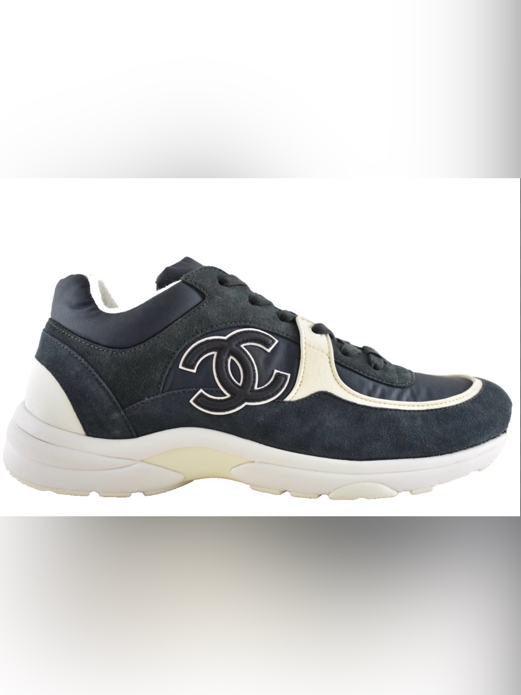 Chanel Black Suede & Leather Low-Top Sneaker